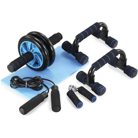 AB Wheel Roller Kit with Push-Up Bar, Knee Mat, Jump Rope and Hand Gripper - Picture 1 of 7